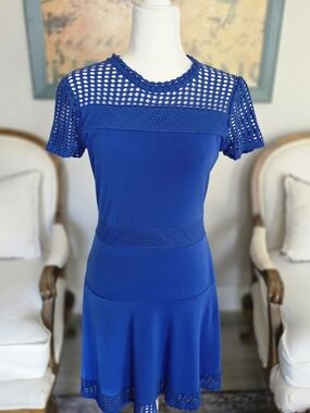 Michael Kors Royal Blue Mesh-Trim A-Line Dress